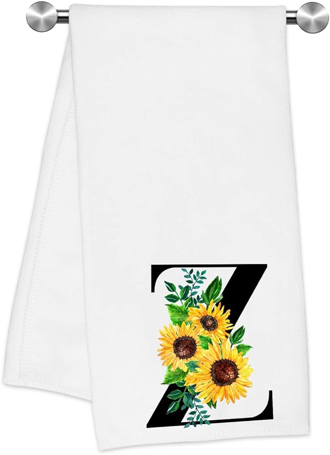 Monogrammed Sunflower Hand Towels,Ini-tial Z Tea Towel Letter Kitchen Towels,Sunflower Gifts for Women,Monogram Dish Towel 17x23 Inch,Kitchen Bathroom Decorative Ini-tial Gifts for Mom Wife