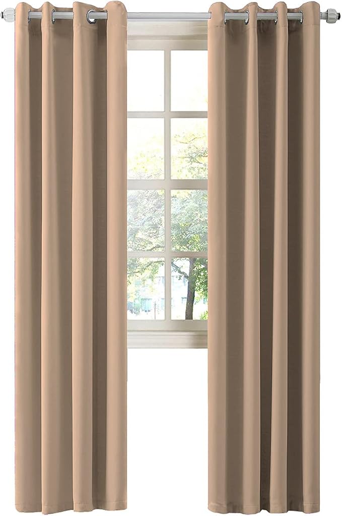 LA PALMA Thermal Insulated Blackout Darkening Grommet Living Room Curtains Window Drapes for Bedroom Pack of 2 Panels