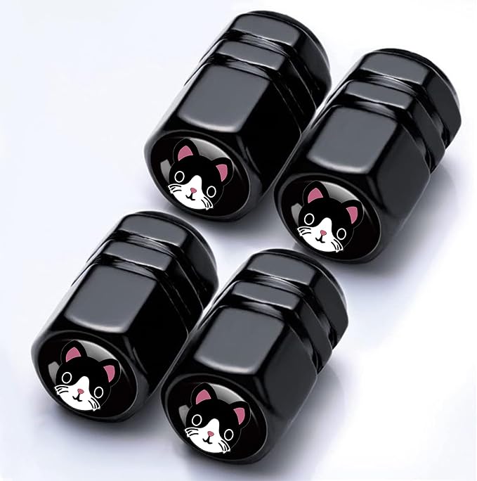 4Pack Kitty Cat Tire Valve Caps Aluminum Leak-Proof Valve Stem Covers | Cat Car Accessories Decoration Tire Air Cap for Cars SUV Bike Motorcycle, Cats Gifts for Women Mom Sister