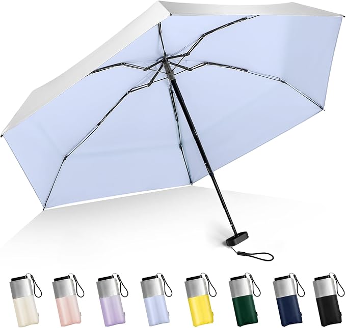 LEAGERA Mini Umbrella For Purse - UPF 50+ UV Blocker Sun Protection Umbrella, Small Micro Travel Parasol Design for Women, Blue