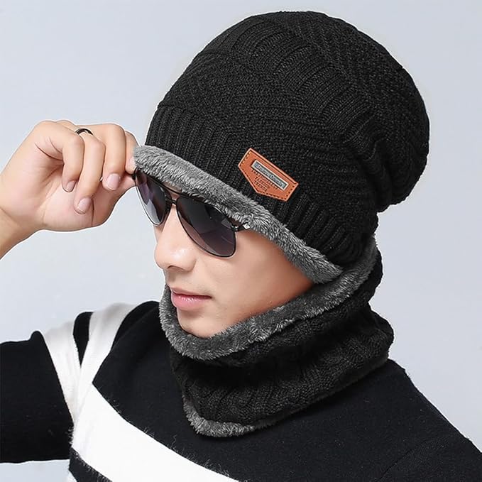 Warm Winter Beanie Hat & Scarf Set Stylish Knit Skull Cap for Men Women