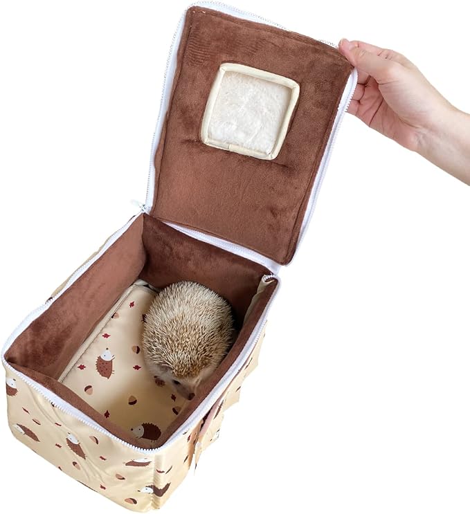 Handmade Portable Sleeping Bag Pouch House Hideout Cave Habitat for Hedgehog Bed Guinea Pig Ferret Squirrel Small Animal Bed Nest House Cage Forest Hidey Curtain (Beige)