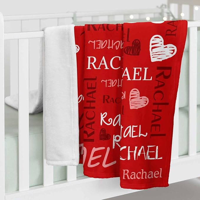 Custom Name Blanket for Kids Adults Personalized Baby Blanket with Name for Girls Boys Red Heart Personalized Christmas Birthday Gifts for Kids Women Mom