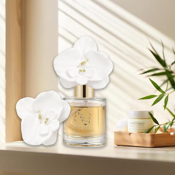 Reed Diffuser Set, Pretty Valley Home Diffuser Gypsum White Orchid Flower Oil 120Ml / 4.05fl OZ Gift Box for Bathroom Office Bathroom Living Room Decor, Long Lasting Fragrance (Wild Bluebell)
