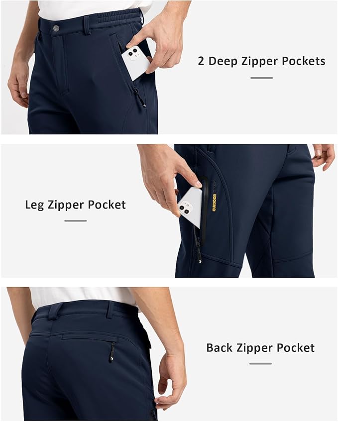 TBMPOY Men's Snow Pants Fleece Lined Hiking Winter Waterproof Softshell Ski Outdoor Insulated Climbing Pants Zipper Pockets