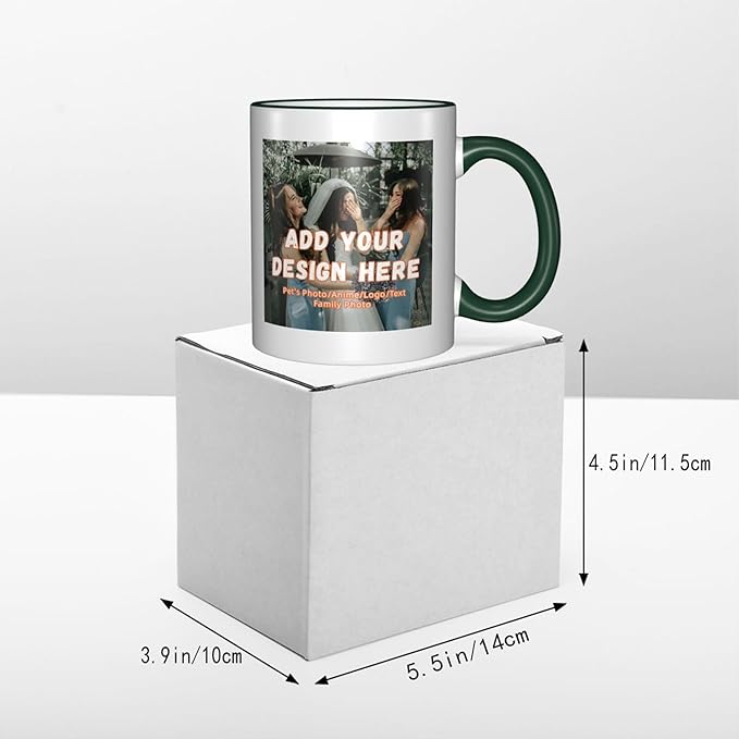 Custom Mugs and Coffee Cups Partial or Full Size Printed Creative Designs Customizable with Your Photos Images Text (Partial, Dark Green)