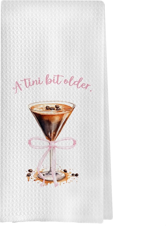 Espresso Martini Kitchen Towels - Coquette Espresso Martini Gift Decorative Waffle Dish Towels, A Tini Bit Older Martini Bar Party Decorations, Hand Tea Towel, 16x24 Inch