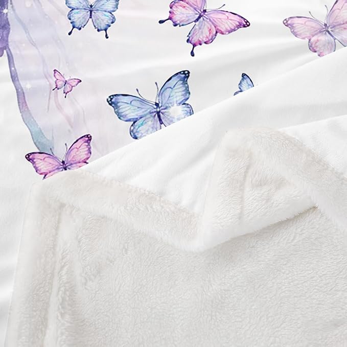 Feelyou Girls Butterfly Fleece Throw Blanket 40"x50" Kids Purple Blue Sherpa Blanket Plush Fuzzy for Bed Couch Chair Living Room, Butterflies Lover Bed Blanket Room Decor