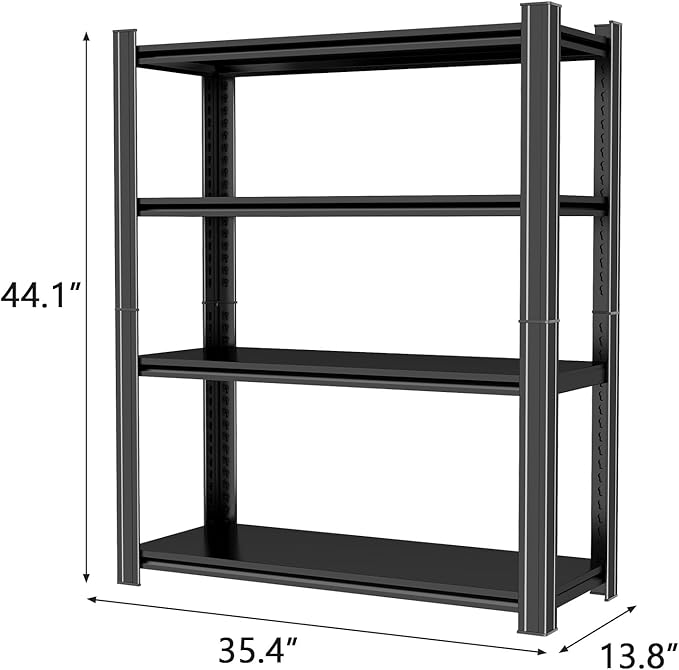 Metal Garage Shelving Unit, Heavy Duty Adjustable Storage Shelves, Steel Shelving, 2000 lbs Capacity Shelves for Heavy Tools and Equipment, 4 Tier, 35.4" Wx 13.8" Dx 44.1" H