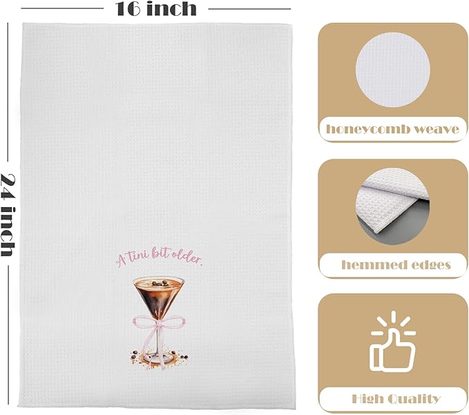 Espresso Martini Kitchen Towels - Coquette Espresso Martini Gift Decorative Waffle Dish Towels, A Tini Bit Older Martini Bar Party Decorations, Hand Tea Towel, 16x24 Inch