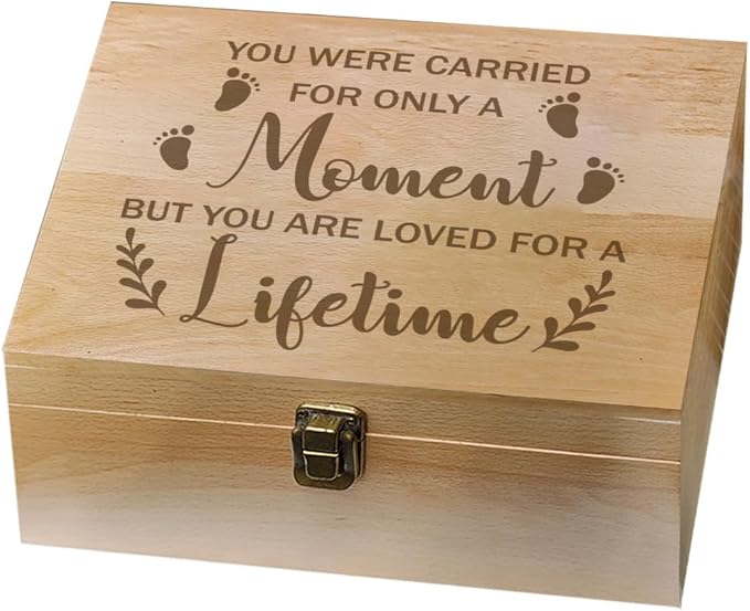 arricraft 1 Pc Wooden Memory Keepsake Box, Miscarry Memory Box with Hinged Lids for Baby Loss Memorial Gift Storage Box Keepsake to Store Photos Letters and Valuables 9.6x7.6x4inch