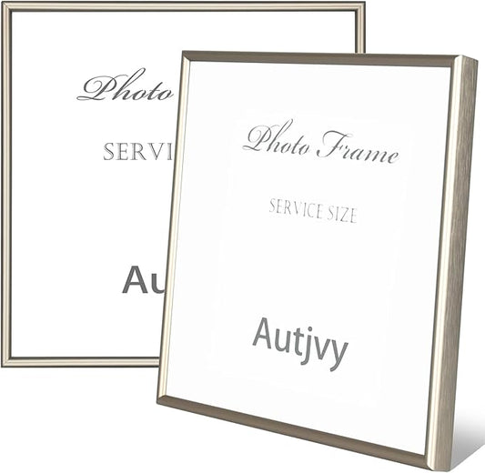 4x4 Picture Frame Set of 2, Champagne Modern Simple Thin Aluminum Metal Square Photo Frames with HD Real Glass, Display for Tabletop and Wall Collage, 2 Pack