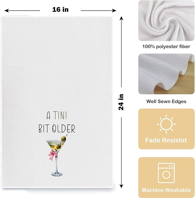 Martini Gifts Kitchen Towels, a Tini Bit Older Dirty Martini Dish Tea Towels, Gifts for Martini Lovers Decorative Birthday Towels, Bar Towels for Bartender, Bar Cart Decor Hand Towels 16x24 Inch