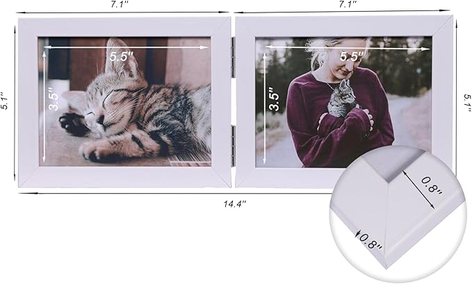 Double Horizontal 4X6 Hinged PS Family Picture Frame Collage For Desktop or Tabletop (White 64X2)