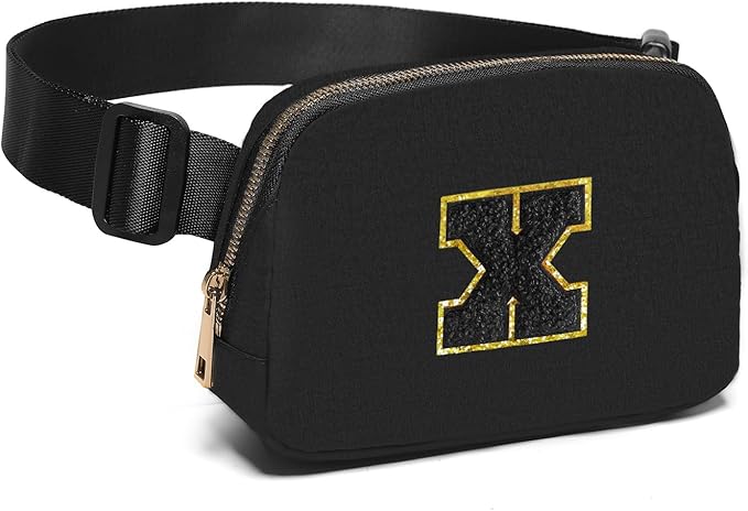 Gitus Belt Bag Fanny Pack Crossbody Bags with Initial Letter Patch Gifts for Wife Older Women Mother Coworker Bridesmaid Anniversary Travel Gifts Beach Gifts (Black-X)