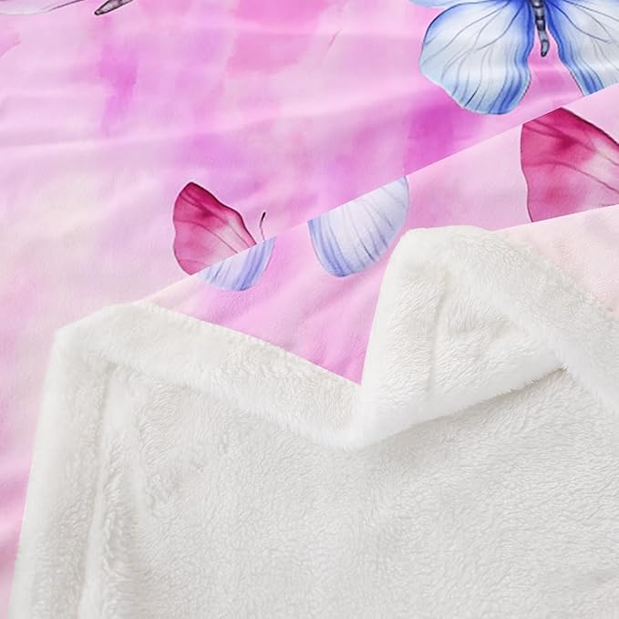 Feelyou Girls Butterfly Fleece Throw Blanket Throw 50"x60" Kids Tie Dye Watercolor Sherpa Blanket Plush Fuzzy for Bed Couch Chair Living Room, Dreamy Girly Bed Blanket Pink Room Decor