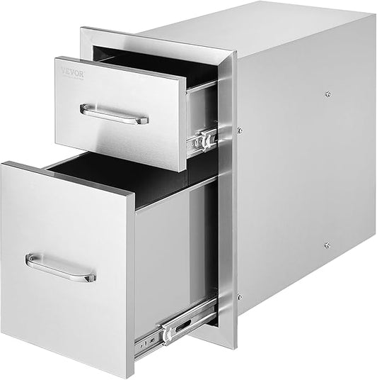 VEVOR Outdoor Kitchen Drawers 13" W x 20.5" H x 21" D, Flush Mount Double BBQ Access Drawers with Stainless Steel Handle, BBQ Island for Outdoor Kitchens or Patio Grill Station