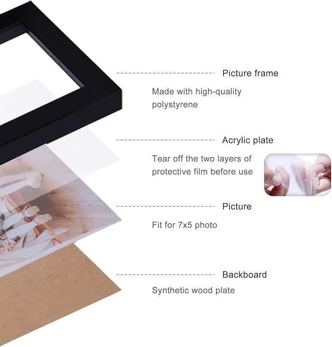 Double Vertical And Horizontal 5X7 Hinged PS Family Picture Frame Collage For Desktop or Tabletop (Black 5775)