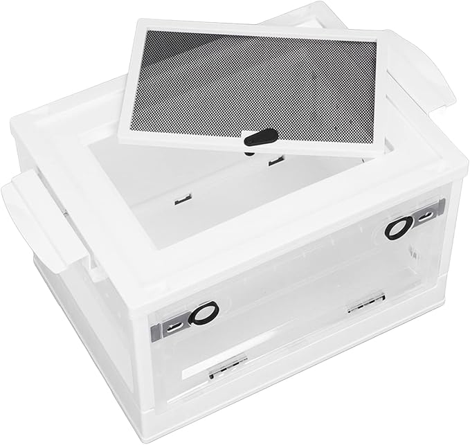 Pet Box ABS Material Small Pet Terrarium Hinged Front Opening Door Large Mesh Cover Top Hedgehog Holder (White)