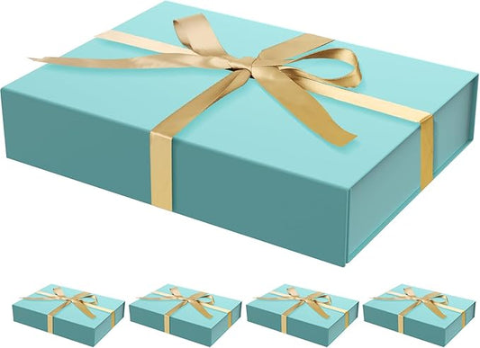5 Pack Gift Boxes with Lids, 11 x 8.2 x 2.3 Inches Packing Box for Presents Ribbon Magnetic Closure, Luxury Wrapping Gift Boxes for Weddings, Birthdays, Chrismas, Halloween, Turquoise