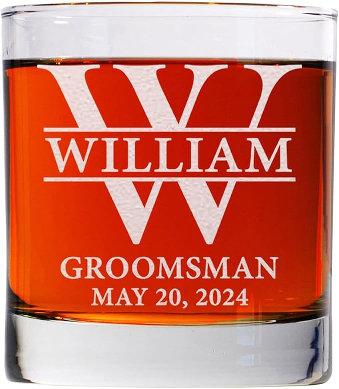 Personalized Groomsmen Gifts, Whiskey Glass 10 oz, Best Man Gift Custom Wedding Party Barware, Old Fashion Cup for Brandy Whiskey Beer for Men, Rocks Glasses for Dad, Husband (Style A)