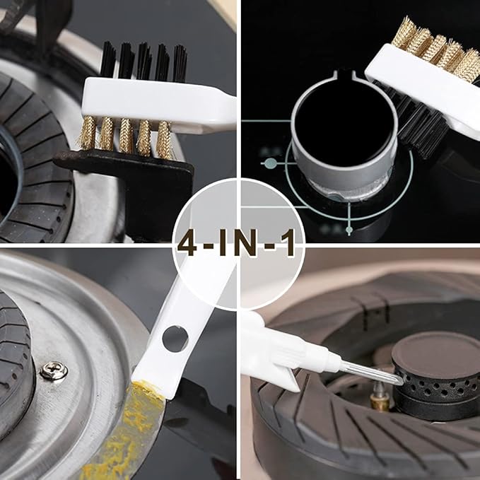 Kitchen Stove Cleaning Brush + Scraper Tool Set, Brass Wire Brushes for Range Hood Grease Grime, Rust Cleaner Heavy Duty Stainless Steel Putty Scraper for Gas Burners Cooktop Pot Pan