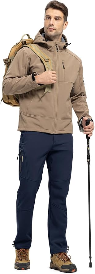 TBMPOY Men's Snow Pants Fleece Lined Hiking Winter Waterproof Softshell Ski Outdoor Insulated Climbing Pants Zipper Pockets
