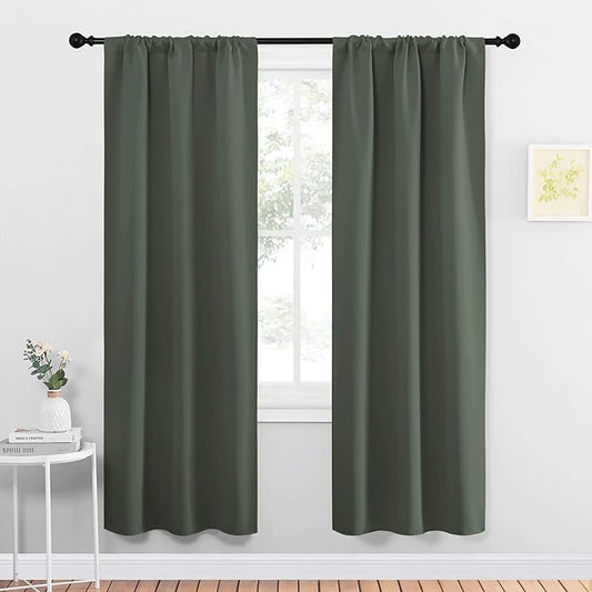 NICETOWN Bedroom Curtains Blackout Draperies - All Season Thermal Insulated Solid Rod Pocket Top Blackout Curtains/Drapes for Kid's Room (Dark Mallard, 1 Pair, 34 x 72 Inch)
