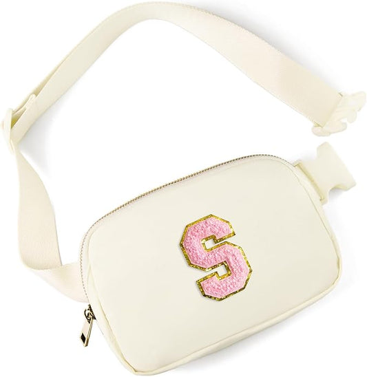 Gitus Personalized Gifts Birthday Gifts for Girls Fanny Pack Cross Body Bags with Initial Letter Preppy Stuff Gifts for Her Girlfriend Wife Sister Friends Mom (Ivory-S)