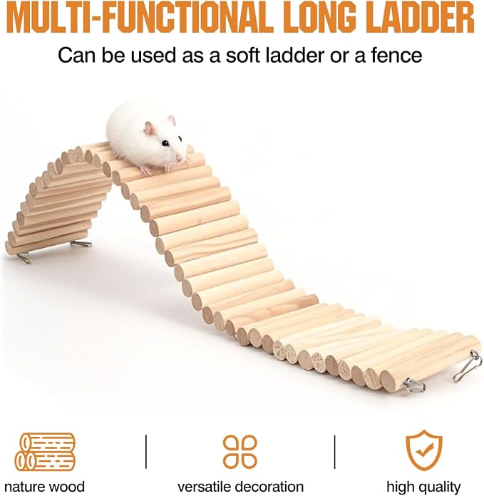 Hamster Suspension Bridge Toy，Small Animal Climbing Toys,Chinchilla Cage Natural Wood Flexible Platform Toy,Suitable for Hamsters, Chinchillas, Guinea Pigs, Birds, Small Animals