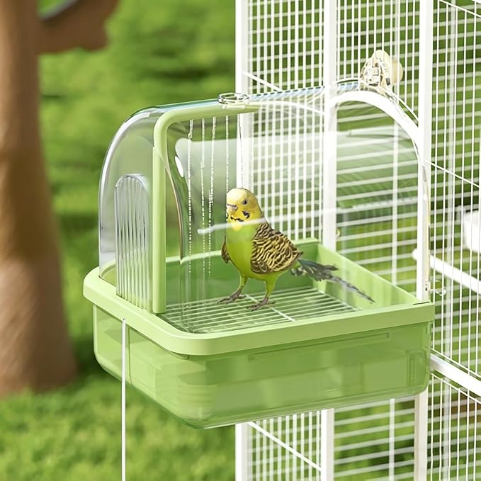 Automatic Bird Bath for Cage, Parakeet Bath with Pump | Indoor Bird Shower with Running Water, Filter, Bird Cage Accessory for Pet Birds Conure Budgies Cockatiels Lovebird