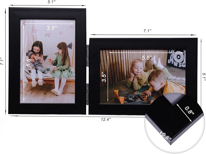 Double Vertical And Horizontal 4X6 Hinged PS Family Picture Frame Collage For Desktop or Tabletop (Black 4664)