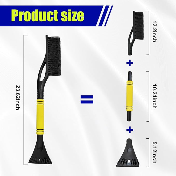 24 Inch Car Snow Scraper and Brush, Detachable Scratch Free Ice Scraper with Ergonomic Foam Grip, Universal Winter Snow Removal Tool for Car Windshield Window (Yellow)