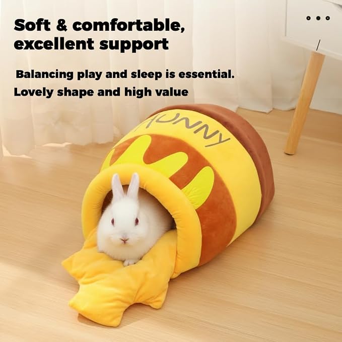 Rabbit Honeypot Bed House - Bunny Hideout Warm Fleece Cuddle Cup Snuggle Sack with Removable Cushion Guinea Pig Hideout Sleeping Cave for Rabbit Guinea Pig Ferret Chinchilla