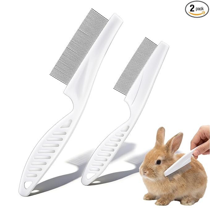 2 Pack Fine Tooth Flea Comb for Cats, Stainless Steel Bunny Brush, Anti-Static Deshedding Guinea Pig Comb Small Pet Grooming Tool for Cats Dogs Rabbits Chinchillas Ferrets Guinea Pigs