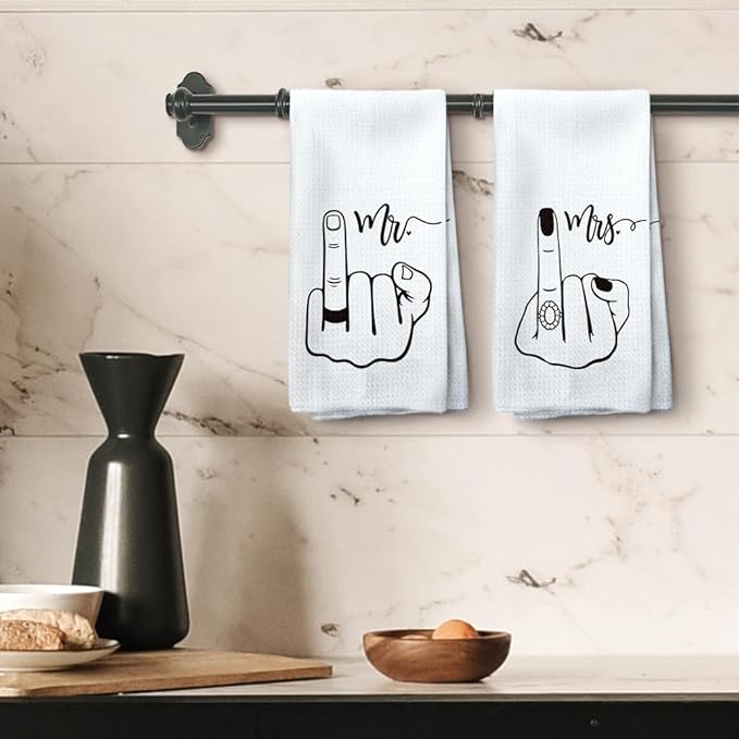 Mr and Mrs Wedding Gifts Kitchen Towels Set of 2, Couple Gifts Hand Towels, Wedding Engagement Gifts for Couples Newlyweds Bride Groom Dish Towels Tea Towels, Just Married Gifts, 16x24 Inch