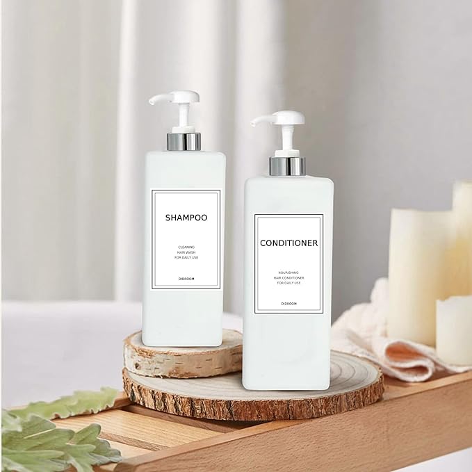 Modern Silver Shampoo and Conditioner Dispenser (21 oz, Pack of 3) Refillable Pump Bottle Set Empty Shower Plastic Bottles with Pump for Bathroom Body Wash Soap and Shower