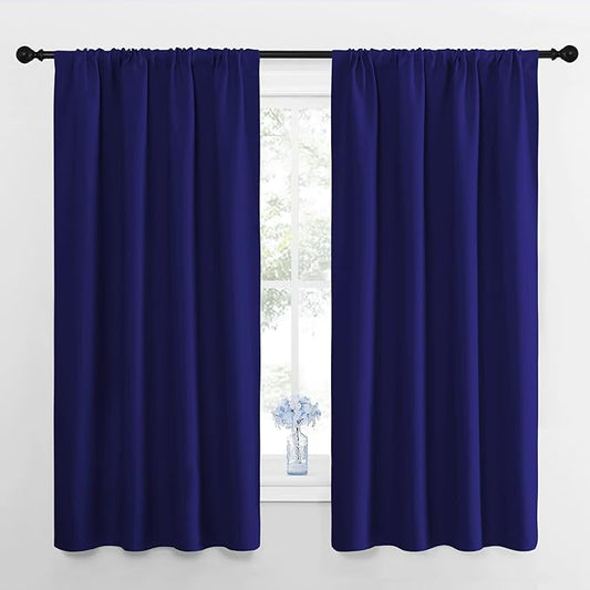 NICETOWN Curtains for Bedroom, Blackout Draperies, All Season Thermal Insulated Solid Rod Pocket Top Blackout Curtains & Drapes for Kid's Room (Navy Blue, 1 Pair, 42 x 63 Inch)