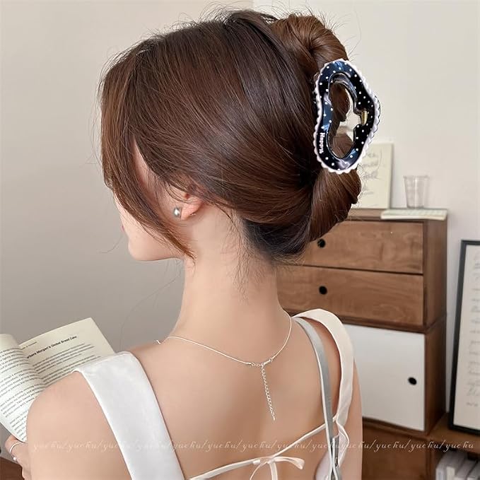 1pc Large Cloud Hair Claw Clips for Women, Summer Hair Clips Black Cute Polka Dots Hair Jaw Clamps Strong Hold Hair Catch Barrette Fashion Styling Non-Slip Claw Clips for Women Kawaii Hair Accessories