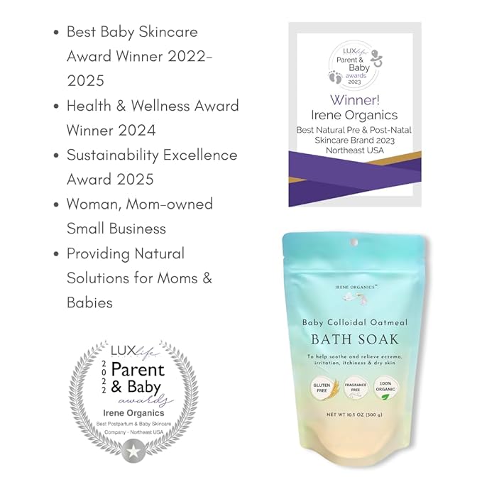 Oatmeal Baby Bath Powder for Eczema by Irene Organics - Colloidal Oatmeal for Soothing Treatment of Eczema, Diaper Rash, Dry Skin, Itching and Irritation - Moisturize and Sooth Baby and Toddler Skin