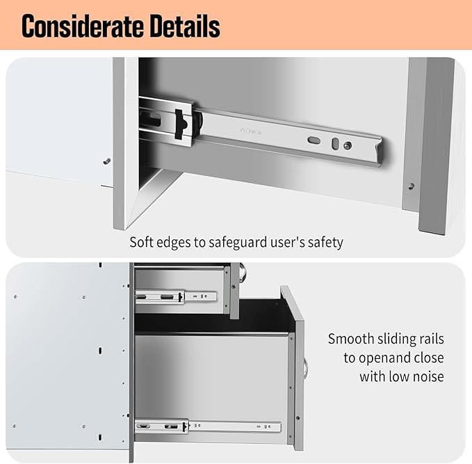Outdoor Kitchen Drawers Stainless Steel 13W x 20.5H x 21D, Flush Mount Double BBQ Island Drawers with Handle for Outdoor Kitchens, Patio or Grill Station