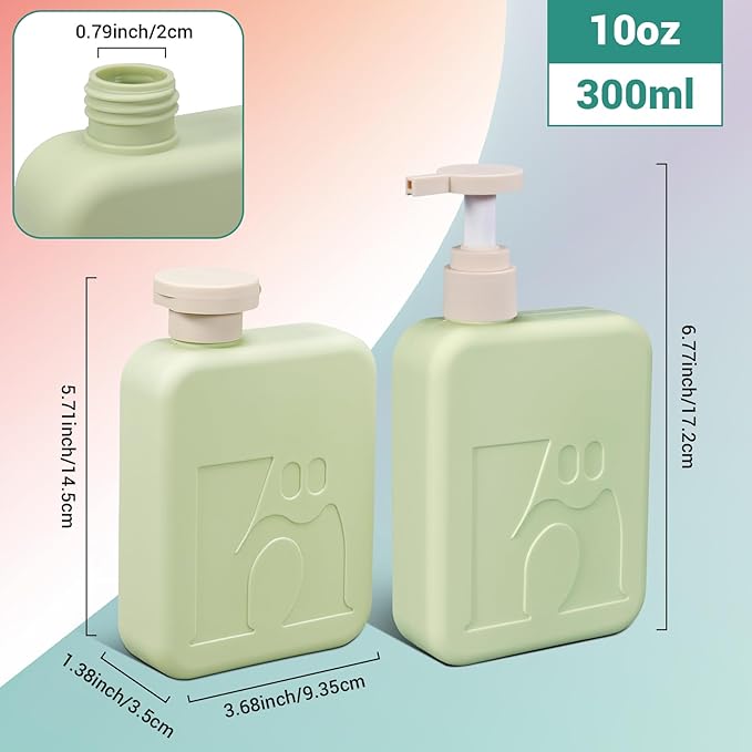 Travel Pump Bottles, Refillable Plastic Empty Squeeze Bottle with Flip Caps, Leak-Proof Dispenser Lotion Container for Shampoo, Soap, Toiletries for Vacation, Gym, Home(2 Pack, 11oz/330ml)
