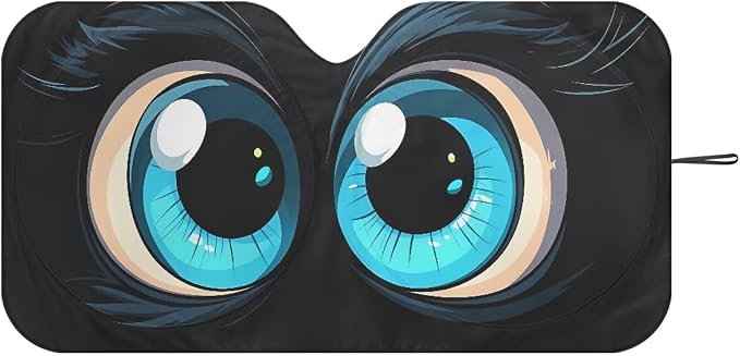 Cute Big Eyes Front Window Sunshades 66.5x34.4inches Front Windshield Sun Visor Protector Car Accessories Blocking Harmful UV Rays & Heat