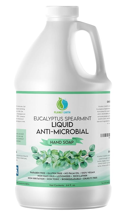 AntiMicrobial Hand Soap 64 oz - Eucalyptus Spearmint Gentle Liquid Hand Soap Refill Antibacterial - Moisturizing, Long Lasting Freshness & Safe for Skin