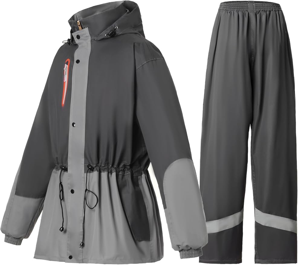 Rain Suit for Women Waterproof Hooded Rain Gear Rain Jacket and Pants 2 Piece Breathable Rain Coat Outdoor