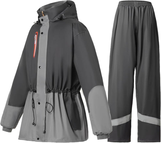 Rain Suit for Women Waterproof Hooded Rain Gear Rain Jacket and Pants 2 Piece Breathable Rain Coat Outdoor