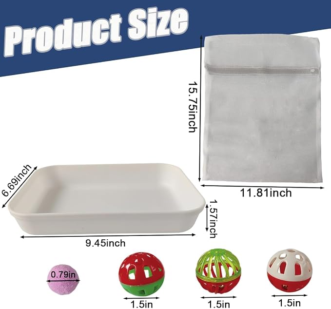 Hedgehog Dig Box Enrichment Cage Accessories, Funny Dig Box Toys, Interactive Foraging Tray with Laundry Bag, 3 Bell Balls & 100 Colorful Pom Poms, for Hedgehogs, Hamsters, Ferrets, Kittens
