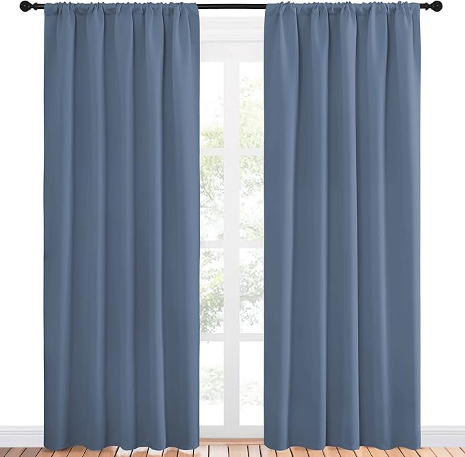 NICETOWN Blackout Curtains Window Draperies - Window Treatment Thermal Insulated Solid Room Darkening Drapes for Bedroom (Stone Blue, Set of 2 Panels, 52 by 84 inches Long)