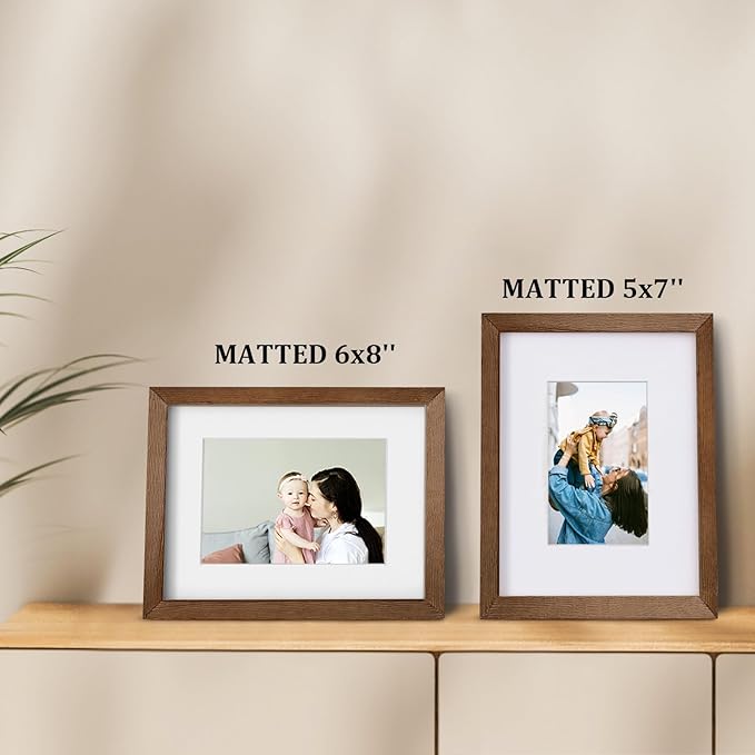Egofine 9x12 Picture Frames Set of 4, Made of Solid Wood Covered by Plexiglass 5x7 and 6x8 with Mat or 9x12 without Mat, for Table Top Display and Wall Mounting Photo Frame,Walnut Brown