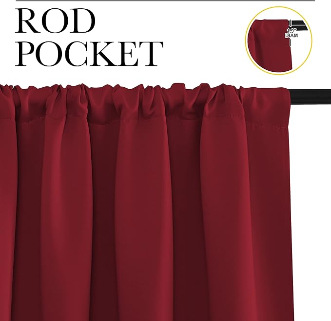 NICETOWN Christmas Burgundy Curtains Blackout Drapes - Home Decorations Thermal Insulated Solid Blackout Living Room Curtains/Draperies for Present (1 Set, 42 x 84 inches, Red)